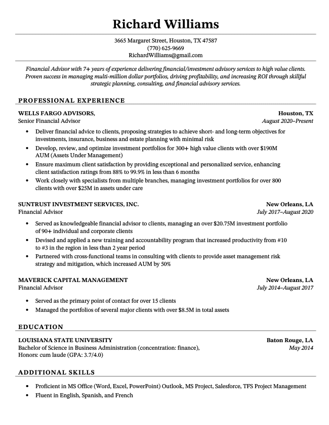 ai resume builder example